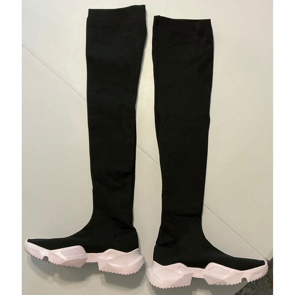 Thrusters Over The‎ Knee Sock Boots Sz 40/10 Black White Platform Cybercore
